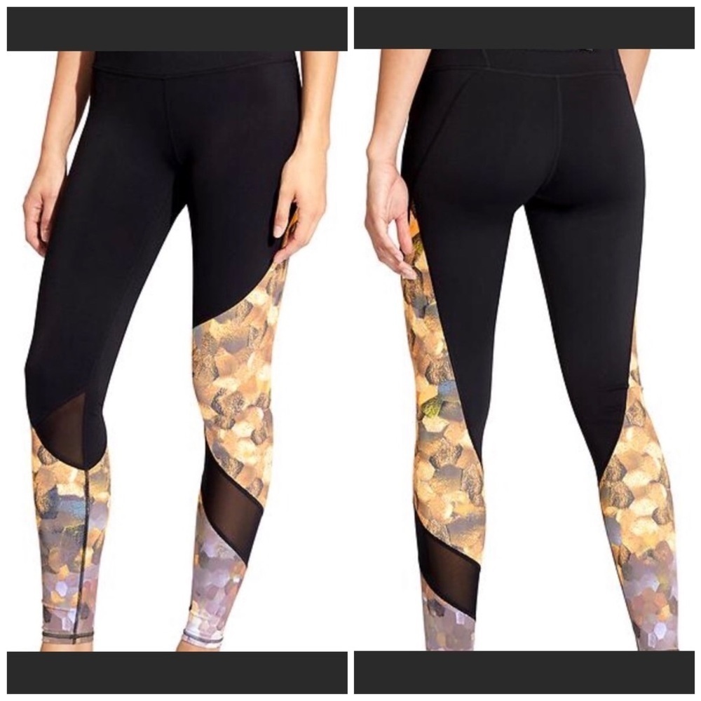 Athleta Asymmetrical Mesh Sonar Tights Size XS Artsy Abstract